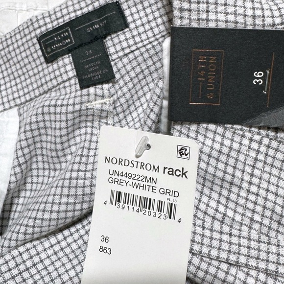 14th & Union Casual Slim Fit Checkered Bermuda Shorts Linen Blend Cotton Size 36 - Picture 8 of 13